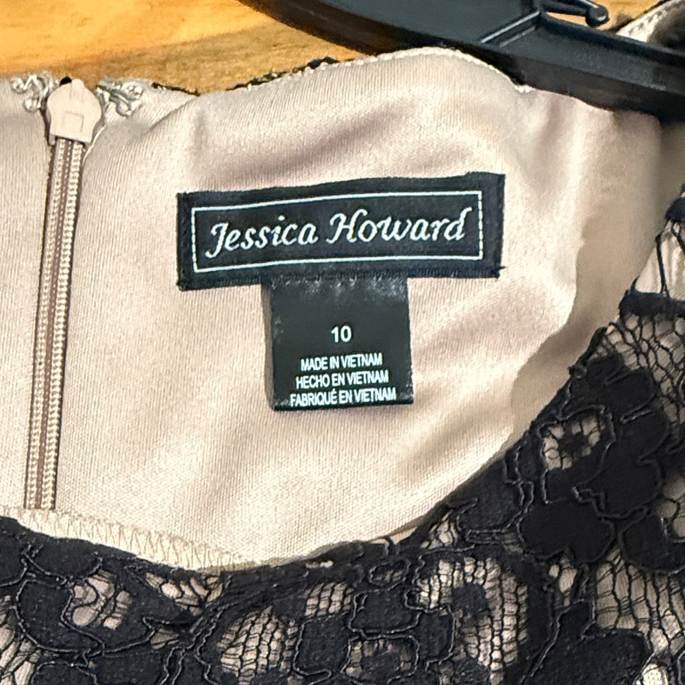 Jessica Howard Beautiful Black Lace Midi Dress with Nude Lining, NWT - Picture 3 of 8